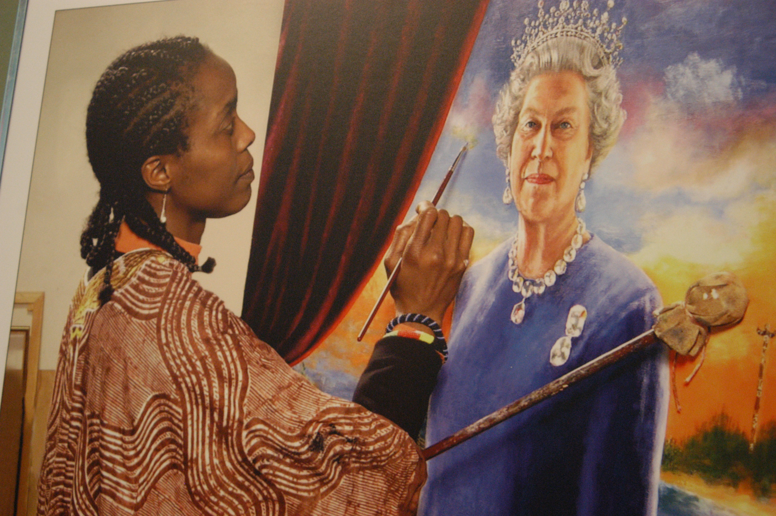 Nigerian artist, Chine Roy, paints a portrait of HM The Queen to celebrate her Golden Jubilee 