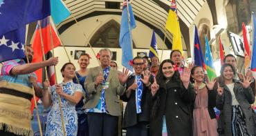 Secretary-General of the Commonwealth, The Rt Hon Patricia Scotland KC, with climate leaders from Pacific countries, including Fiji, at COP26.