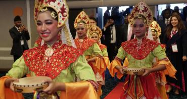 dancers in traditional dress at the Global Youth Work Conference 2025 opening ceremony 