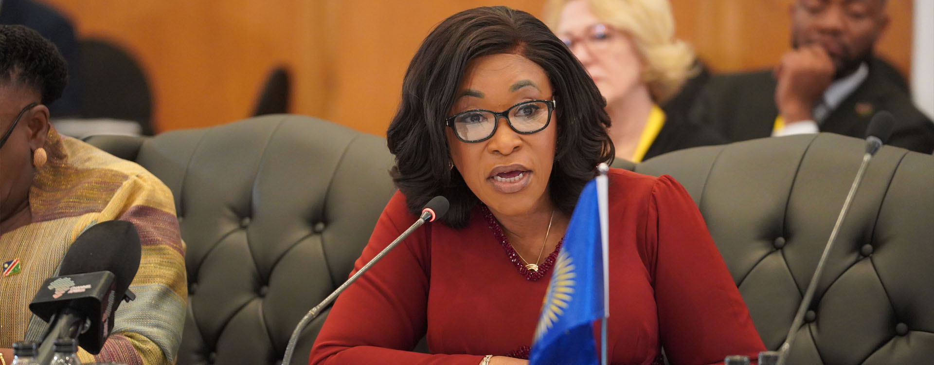 Hon Shirley Botchwey speaking at the Commonwealth Trade Ministers Meeting