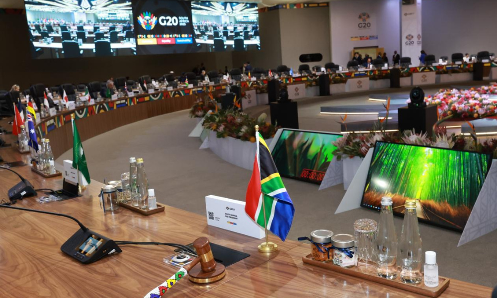 South Africa flag on the table ahead of the G20 Summit