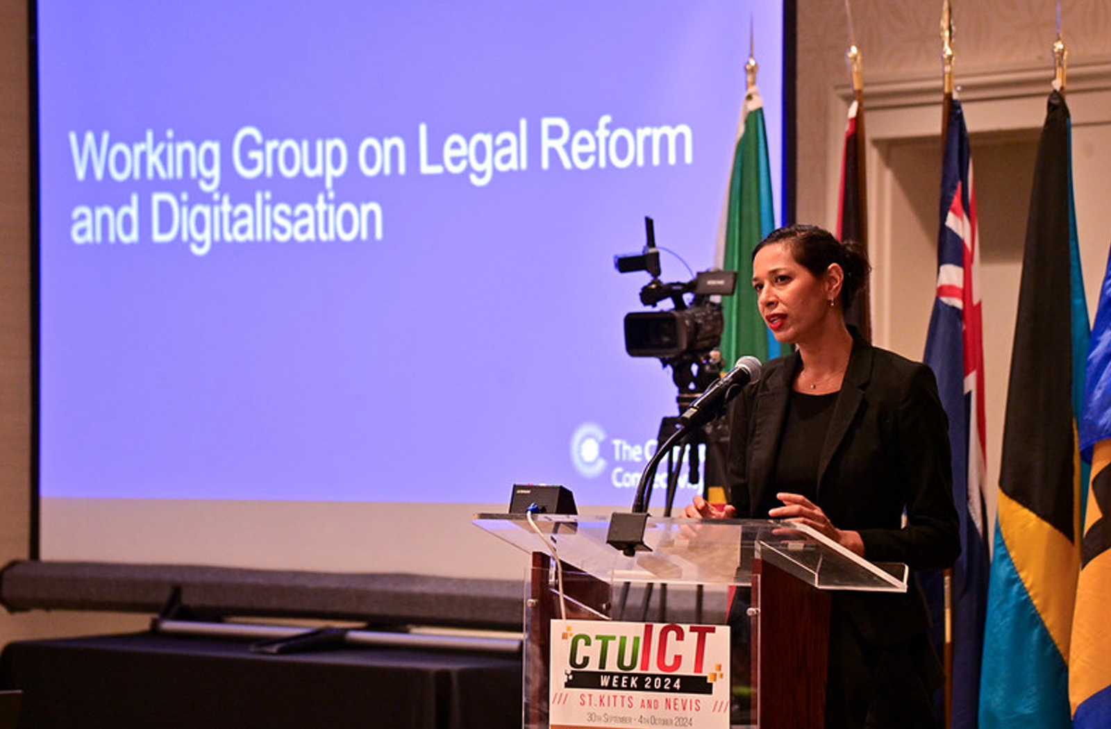 Woman speaking on podium giving speech